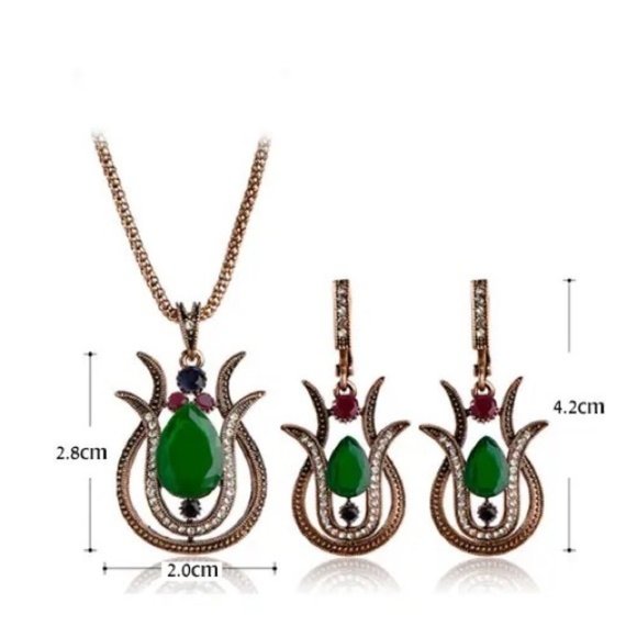 Vintage Style Red Tulip Flower Pendant Necklace Earrings Jewelry Set - Picture 8 of 8